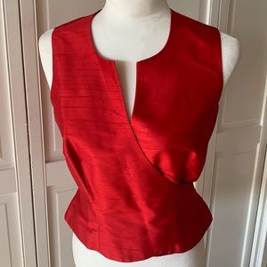 ANN TAYLOR RED SILK SHANTUNG wrap sleeveless top size 6